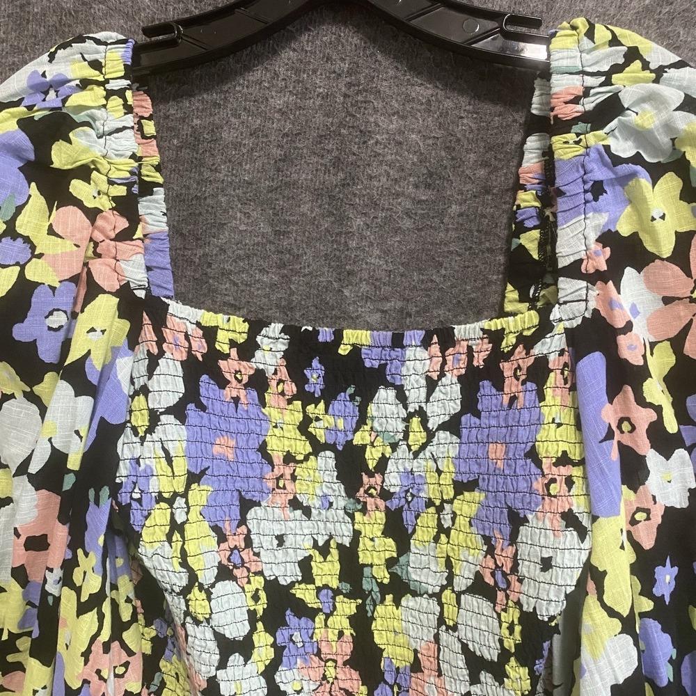 Free People Ariana Smocked Floral Top Small Cropped Boho Cottage Hippie Festival - Picture 2 of 10